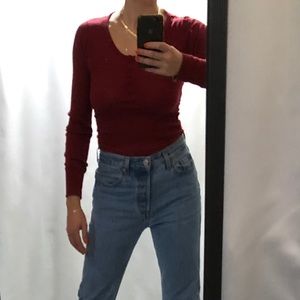 Red Ribbed Top